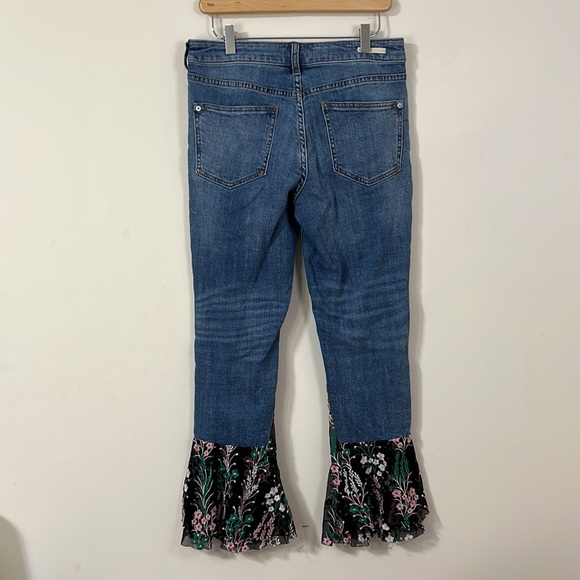 Pilcro and the Letterpress Flare Flounce Floral Hem Bell Bottom Jeans Size 27 - Picture 7 of 10